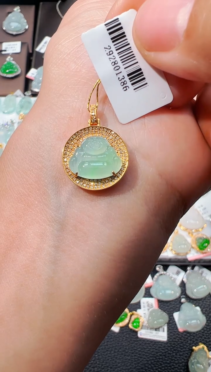 吊坠(不含链)18K金镶嵌翡翠佛公吊坠1386