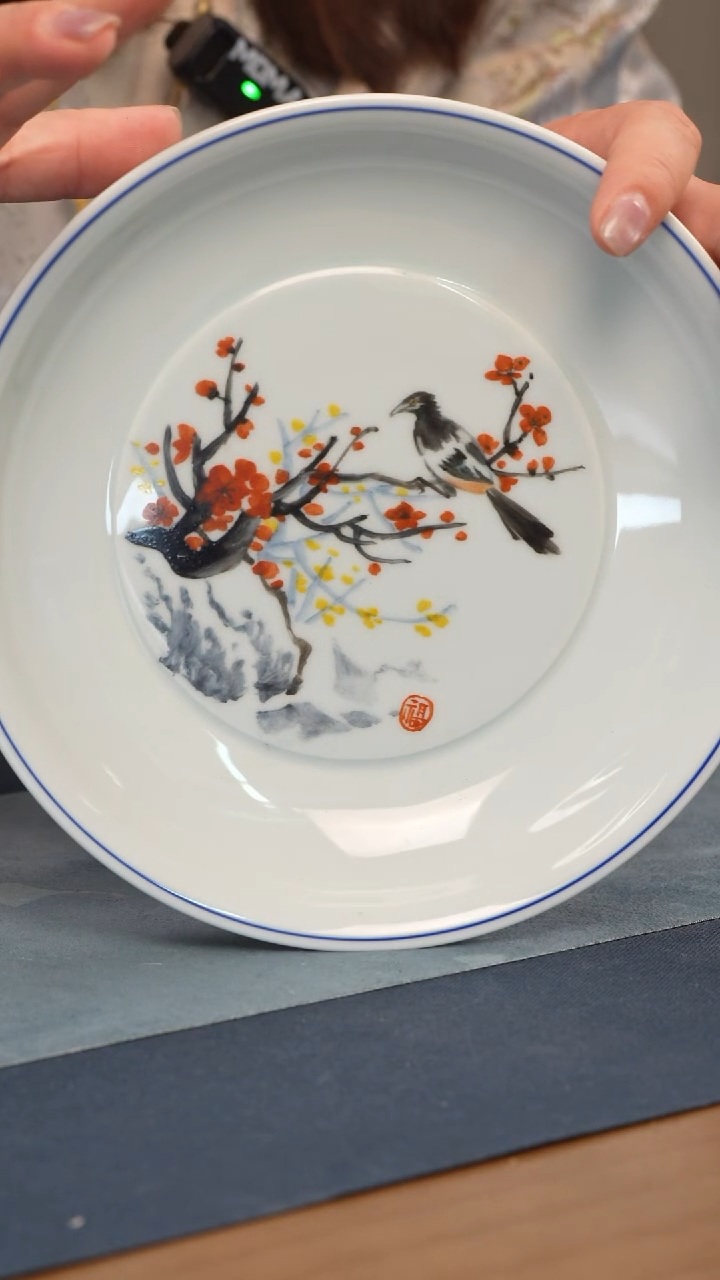 盘瓷徐传贵【喜上眉梢】纯手绘证书锦盒