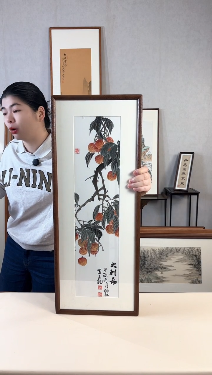 【闪购商品】国画手绘*大利图*28*72cm实木框