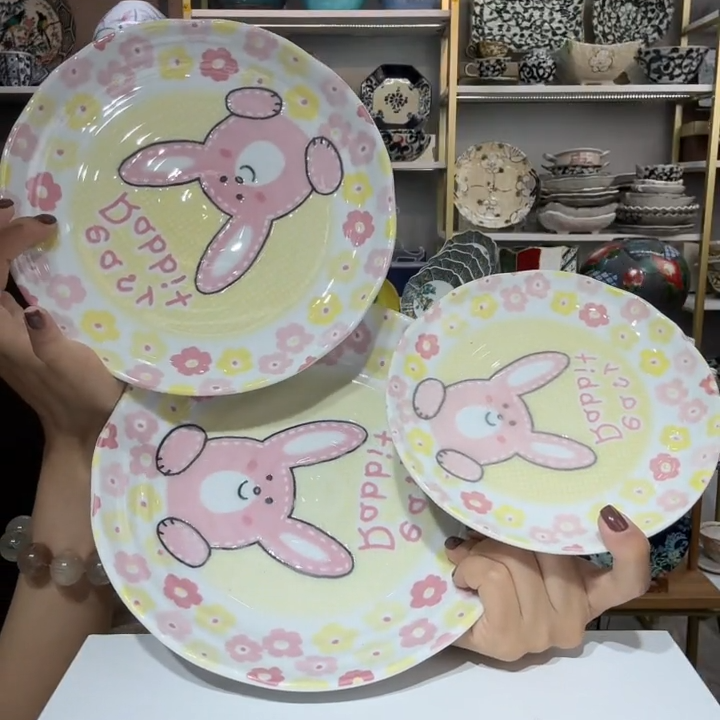 清货土【3件套】日本进口花兔(深盘22cm+平盘21cm+平盘16cm)