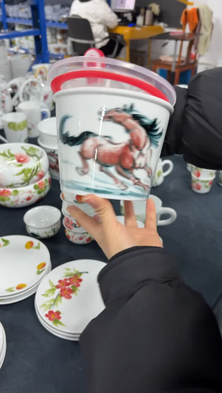 景德镇高温陶瓷食品级手绘釉中彩-泡面桶