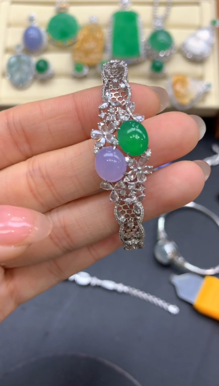 【闪购商品】翡翠手镯18K金镶嵌594-中国好珍宝