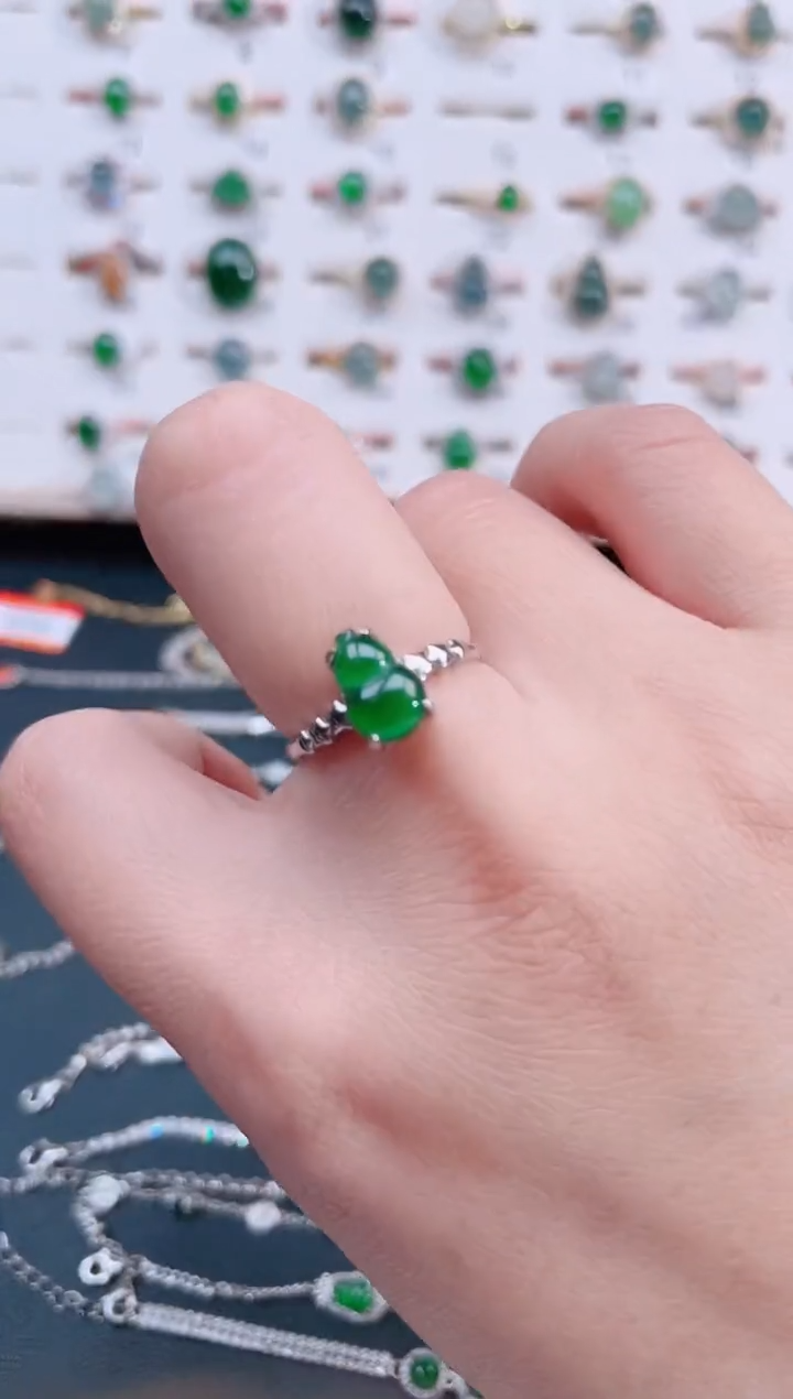银S925镶嵌戒指翡翠天然翡翠