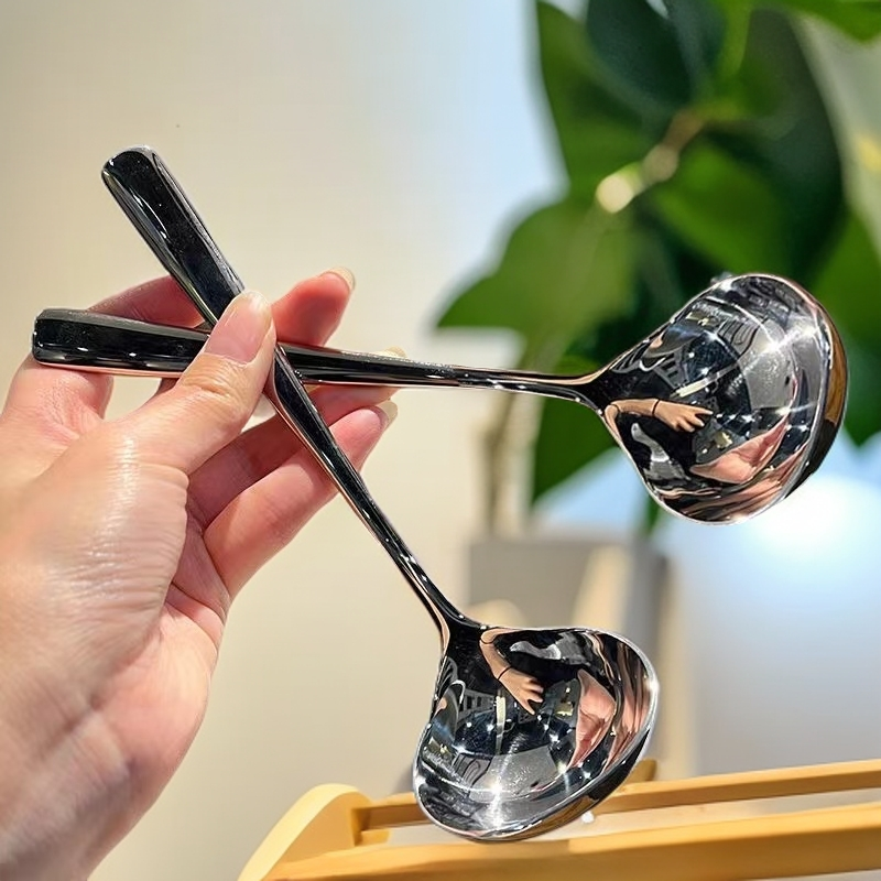 大头喝汤勺【4支装】家用创意网红不锈钢餐具吃饭嗦粉长柄圆头勺子