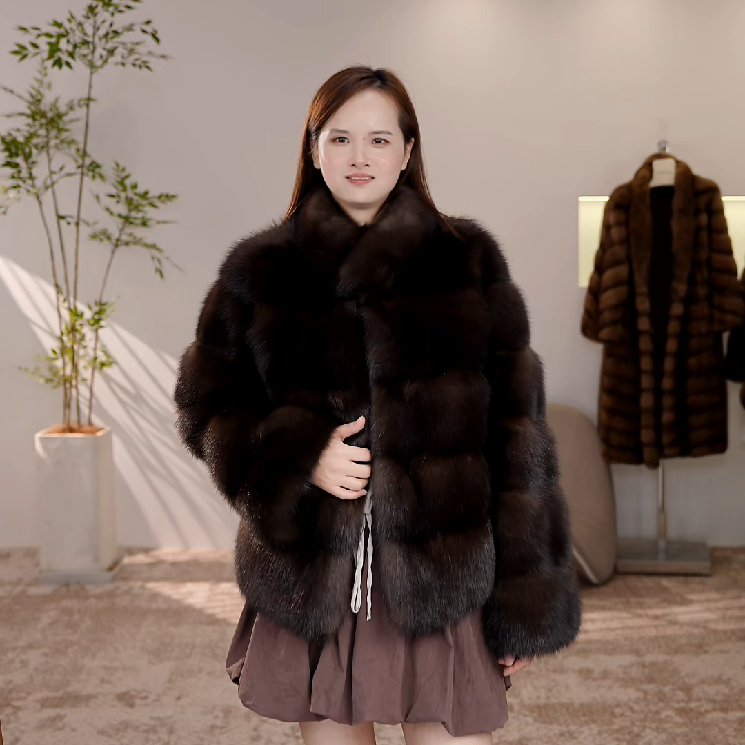 【华丽园】俄罗斯紫貂S3满天星黑金立领横排短款S5紫貂外套保暖时尚