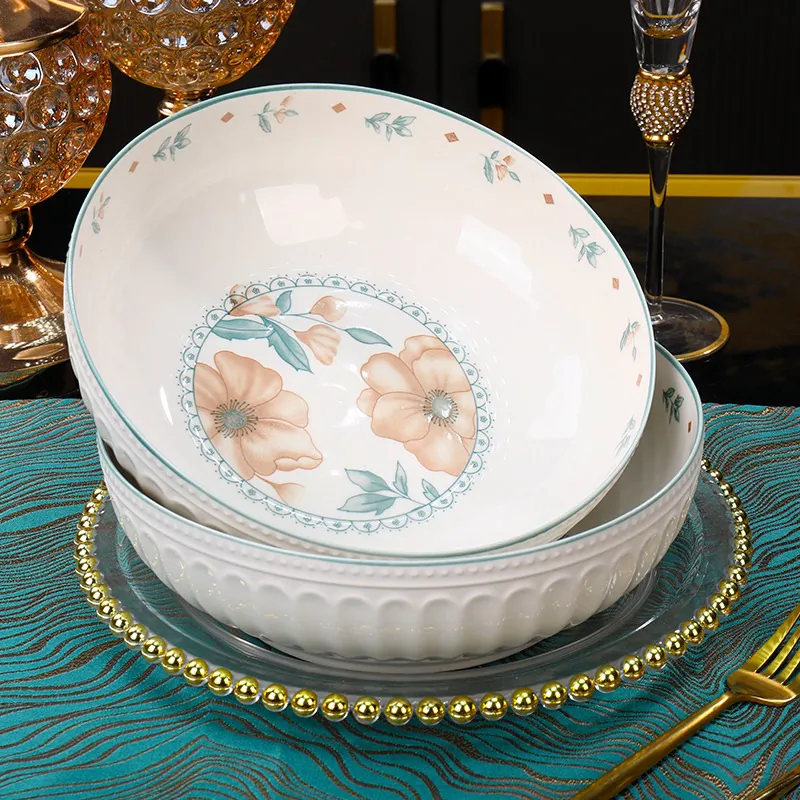 夏茉9英寸浮雕汤碗大号2支装 釉下彩/破损补发