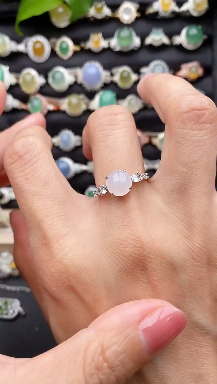 【闪购商品】翡翠戒指银S925镶嵌缅甸天然A货翡翠55  2-1