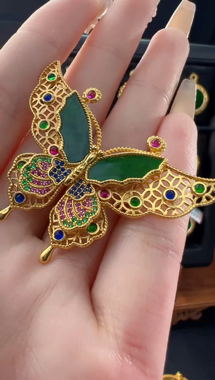 【闪购商品】翡翠吊坠(不含链)银S925镀金镶嵌天然缅甸翡翠A货吊坠