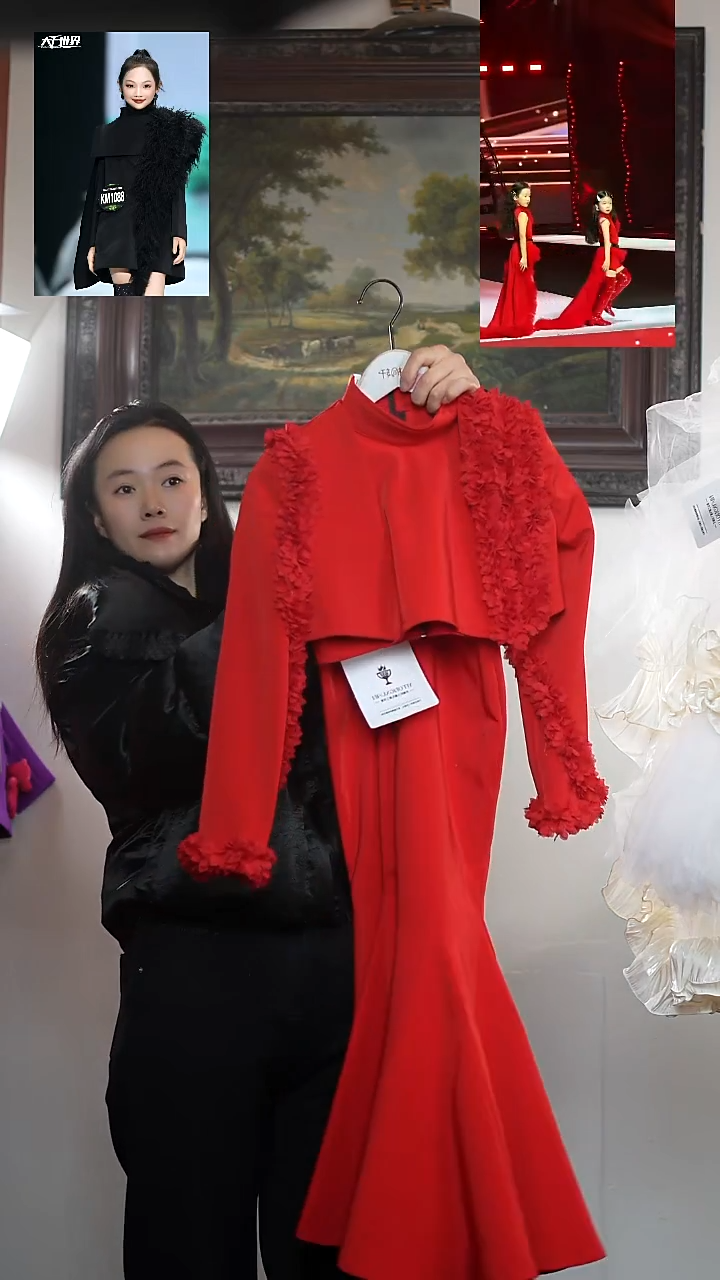 ?***纯140红色三件套艺桐轩儿童朝服