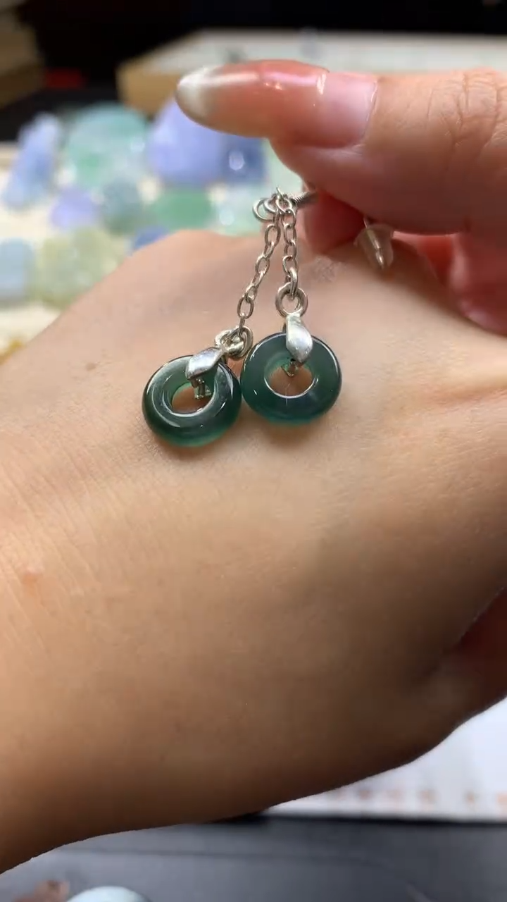 【闪购商品】翡翠耳饰银S925镶嵌翡翠