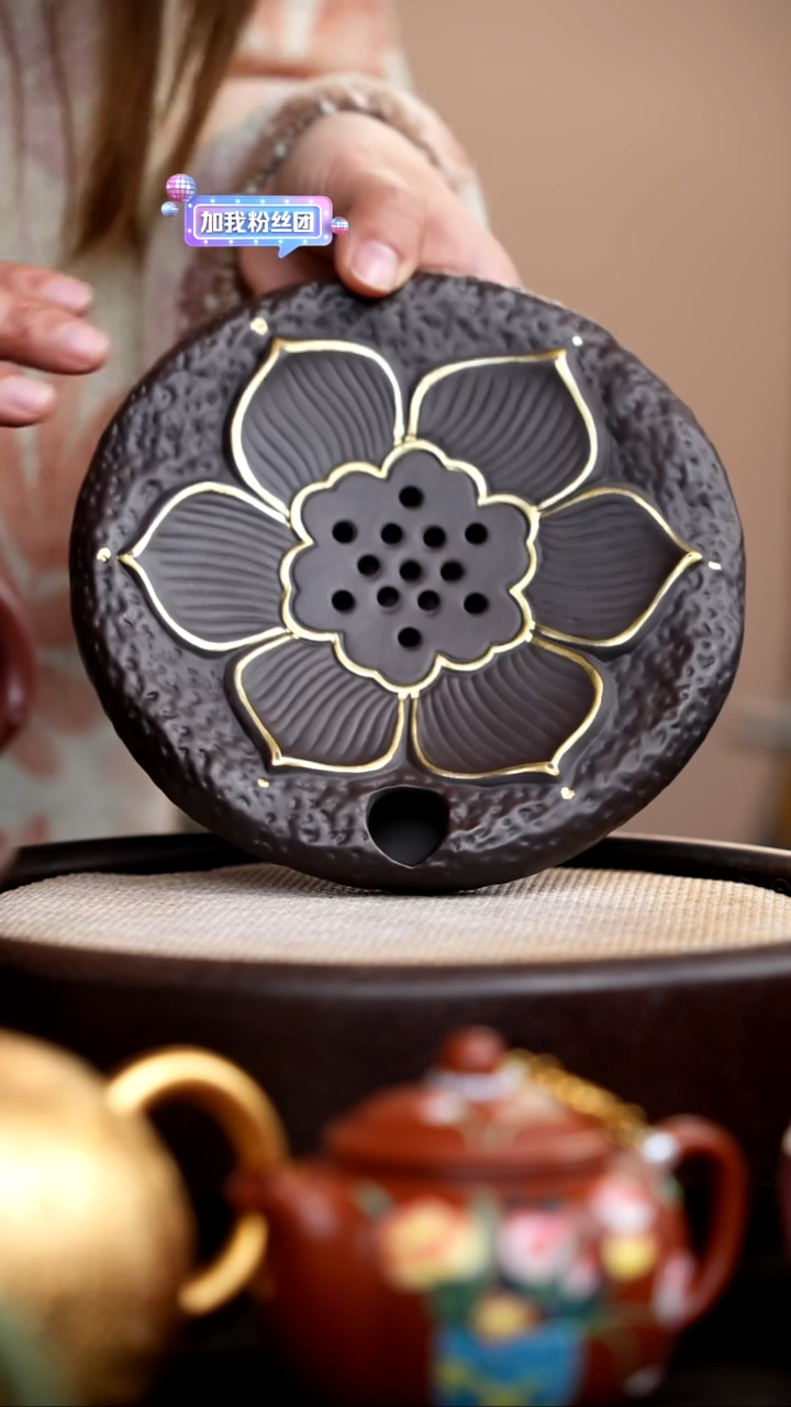 茶壶紫砂紫泥锤纹莲花壶承圆