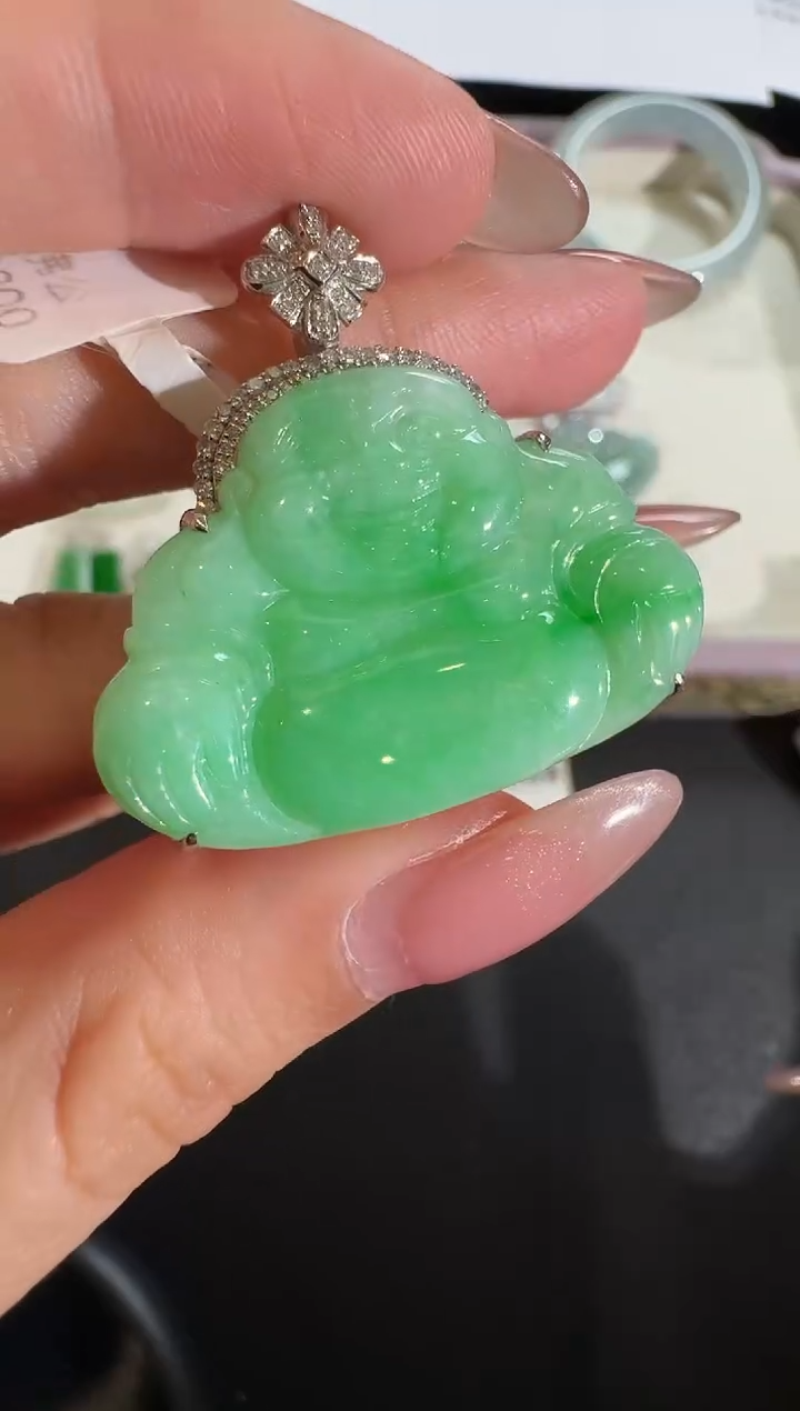【闪购商品】翡翠吊坠(不含链)18K金镶嵌【源头工厂】钻石镶嵌
