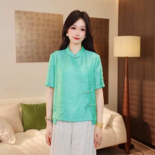 【青兰】2025新款中国风新中式夏季粉色宽松开衫上衣G8336