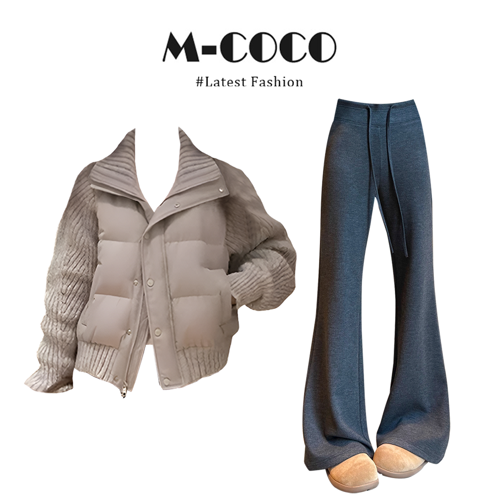 parkyeon韩系chic加厚面包棉服外套冬季新款显瘦休闲弯刀裤套装