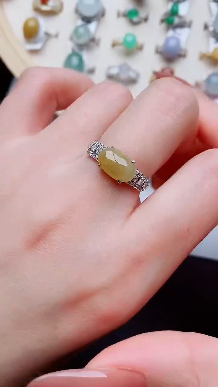 银S925镶嵌戒指翡翠...