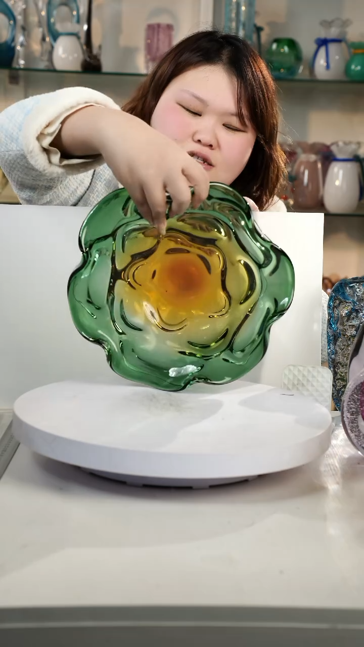 【闪购商品】琉璃【弘扬】高轻奢琉璃花器长30正常手工痕迹