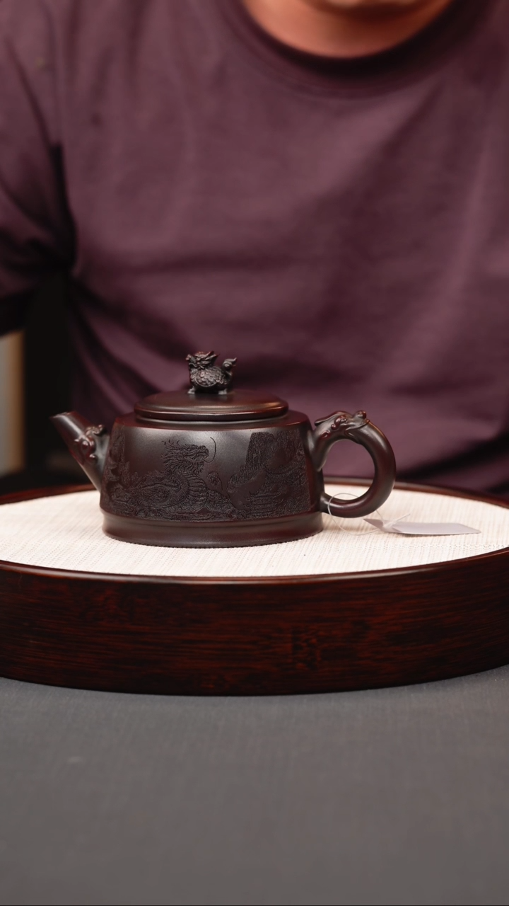 茶壶紫砂古红泥龙龟