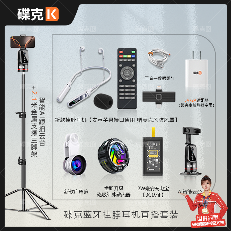 碟克挂脖耳机套装结冰磁吸散热器充电宝广角智能云台数据线套装