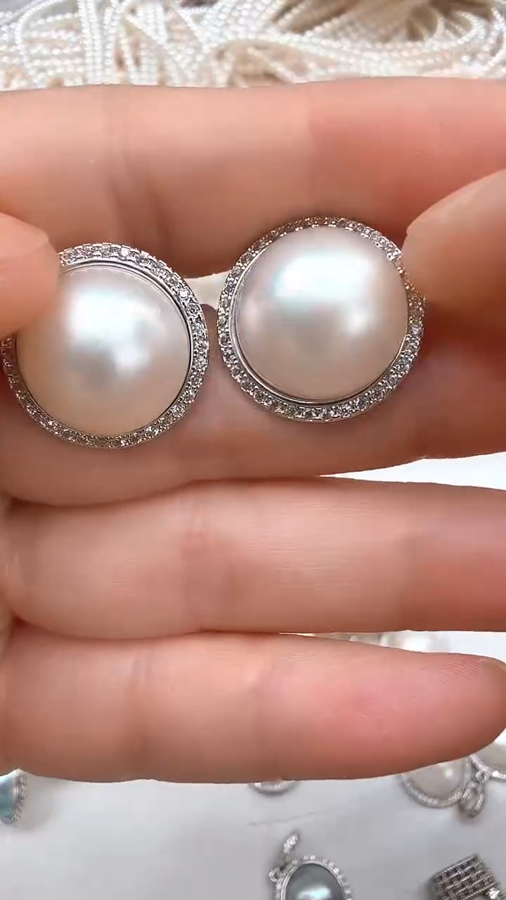 耳饰合金拼合珍珠（马贝珠）太阳花银色