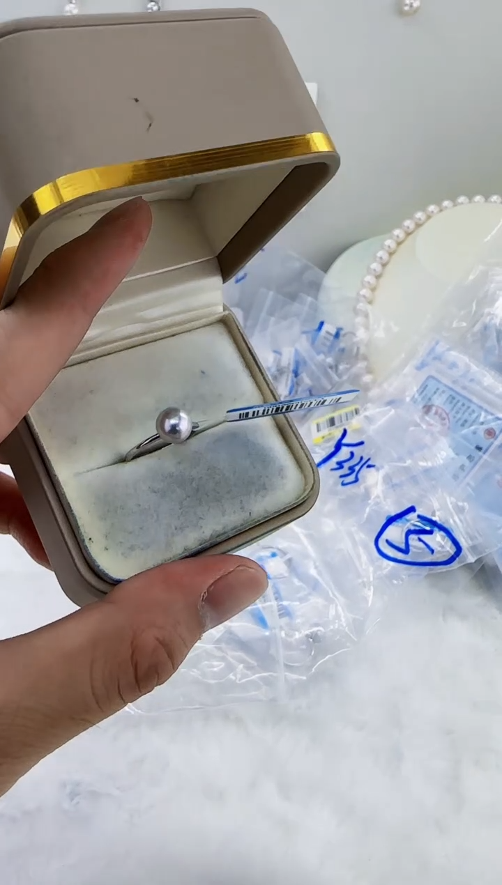 银S925镶嵌海水珍珠DA灰珠戒指 y335