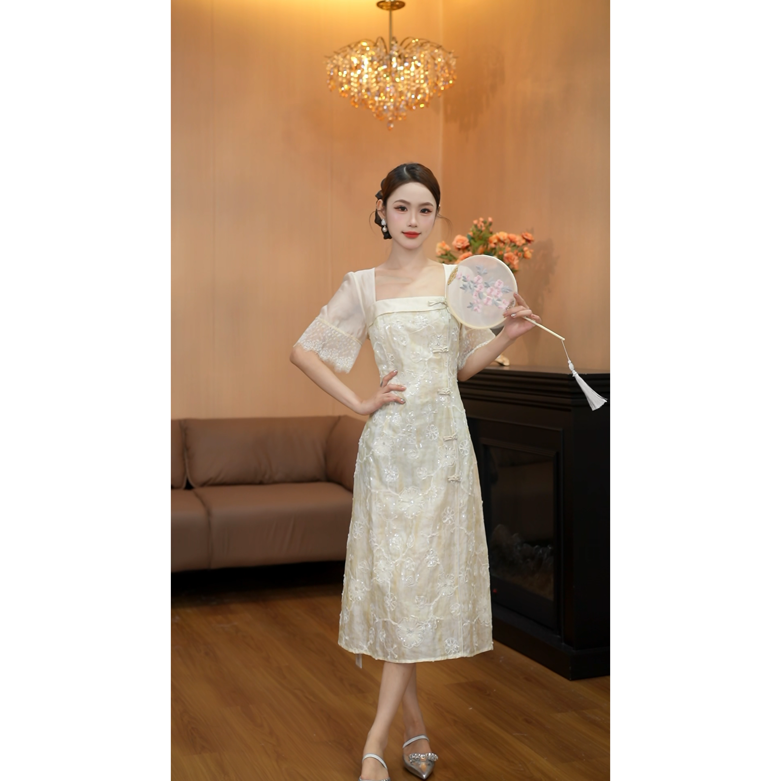 3815【茉莉飘香】中国风复古蕾丝旗袍改良版连衣裙气质裙子