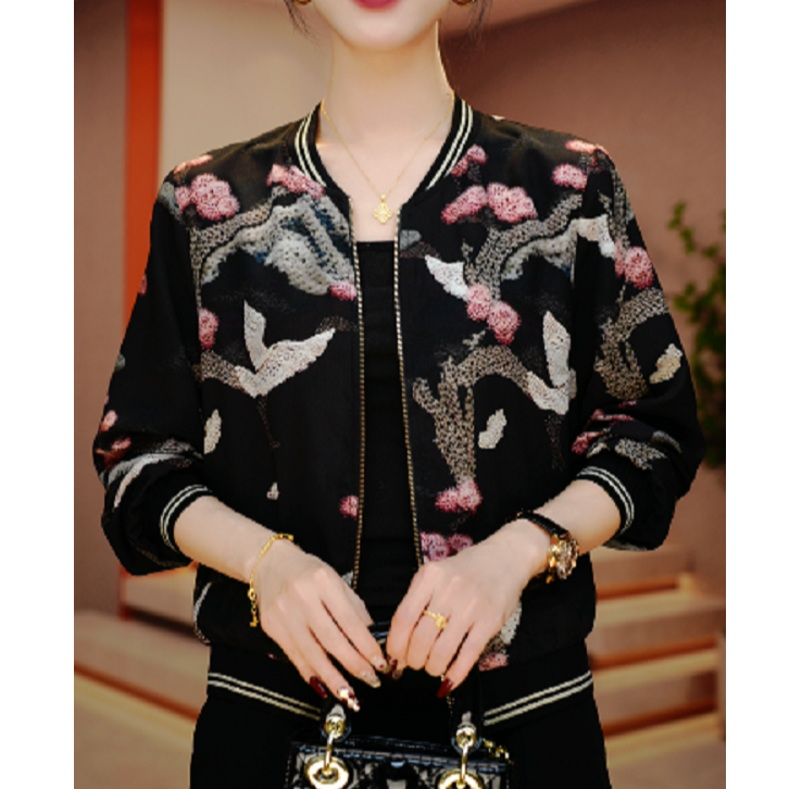 山鸟飞舞-新款双面穿印花气质上衣外套百搭显瘦时尚