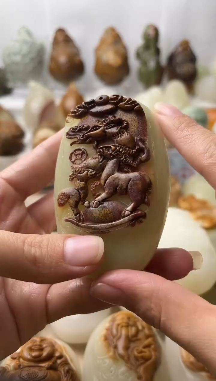 石材古青石棉纹正常不退换三羊开泰