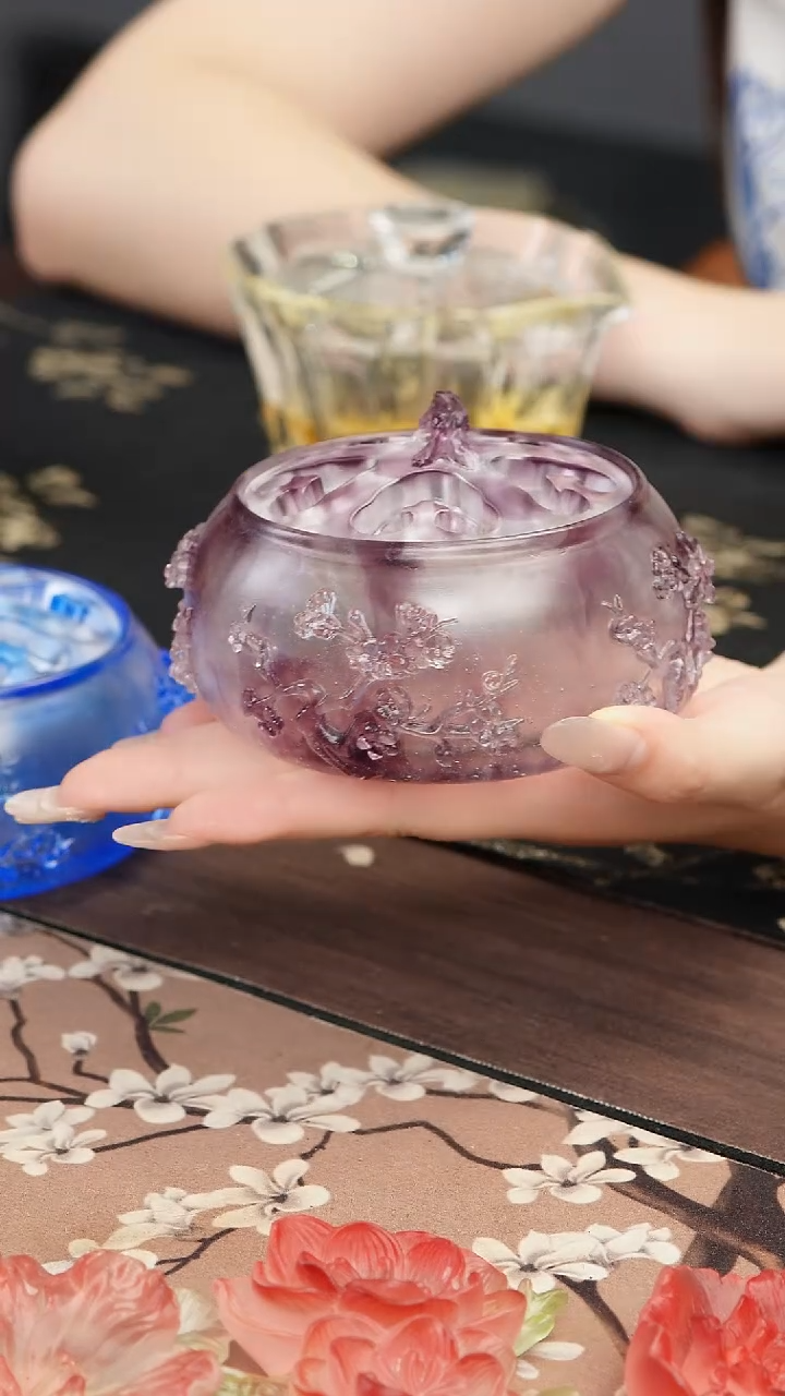 手工艺品琉璃紫色梅花香炉