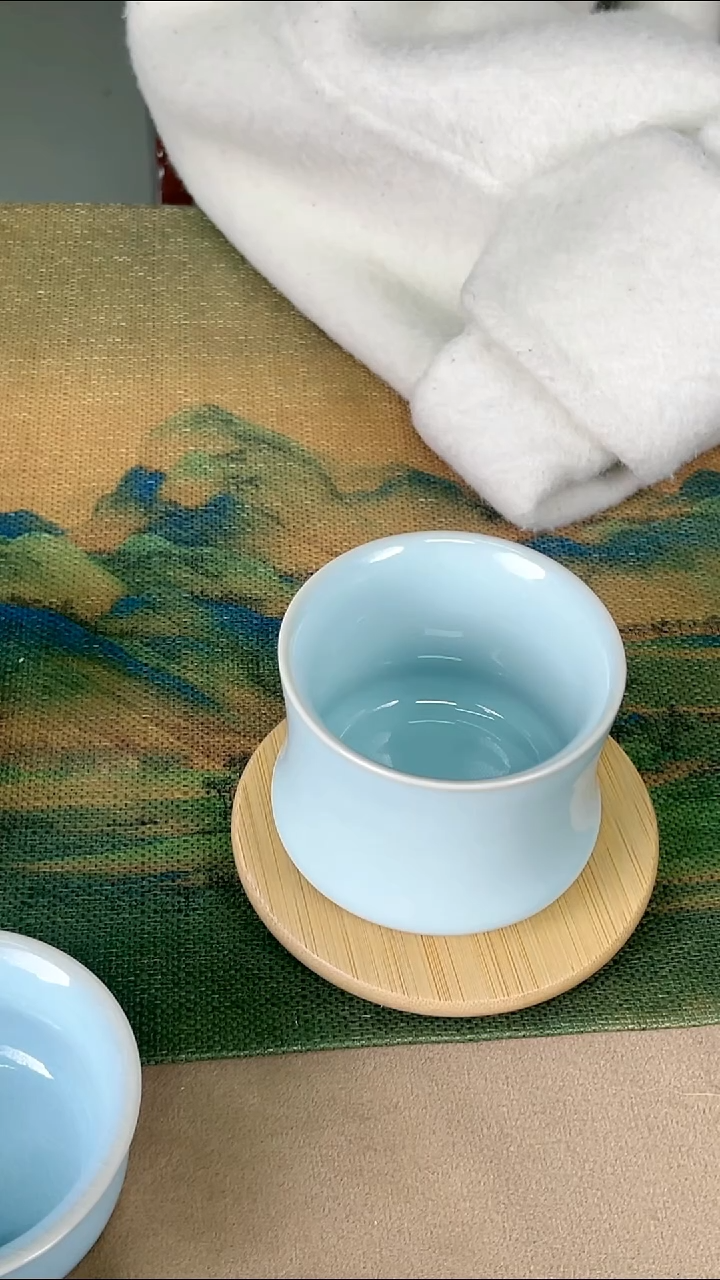 杯子瓷韩红 天青釉 束腰杯