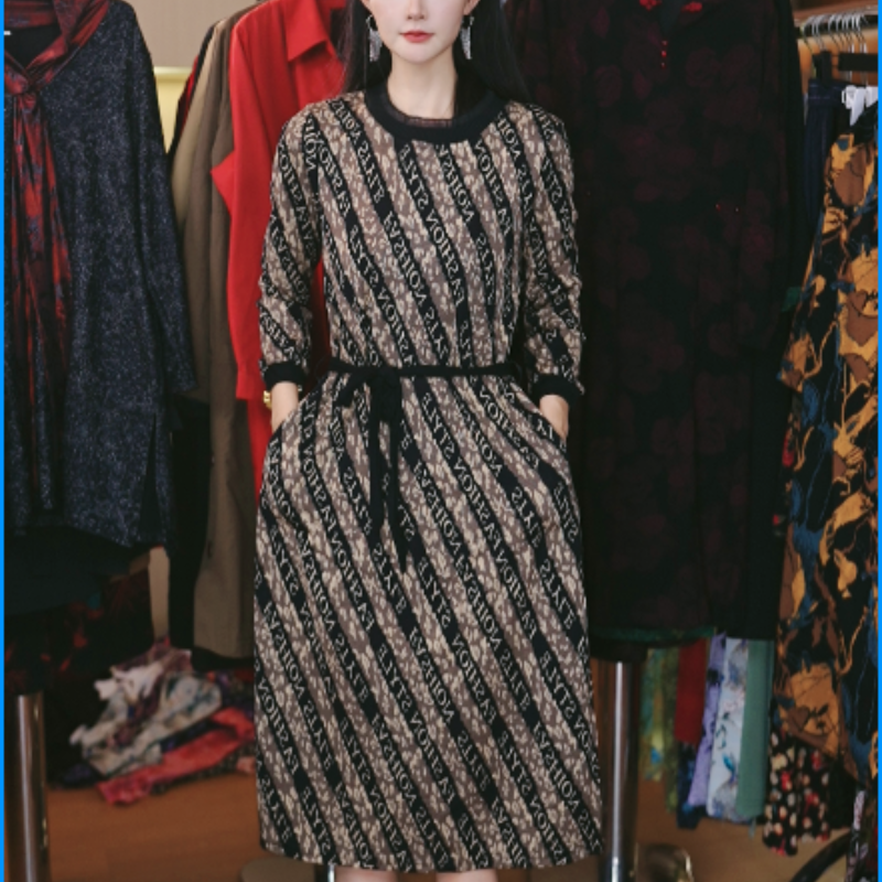 11266-休闲百搭显瘦大码连衣裙 新款时尚中长款连衣裙女【三楼】