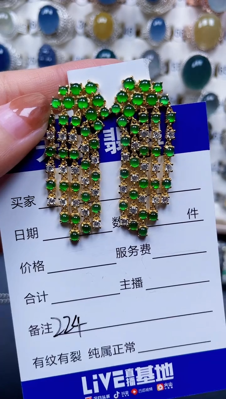 银S925镶嵌翡翠耳饰224