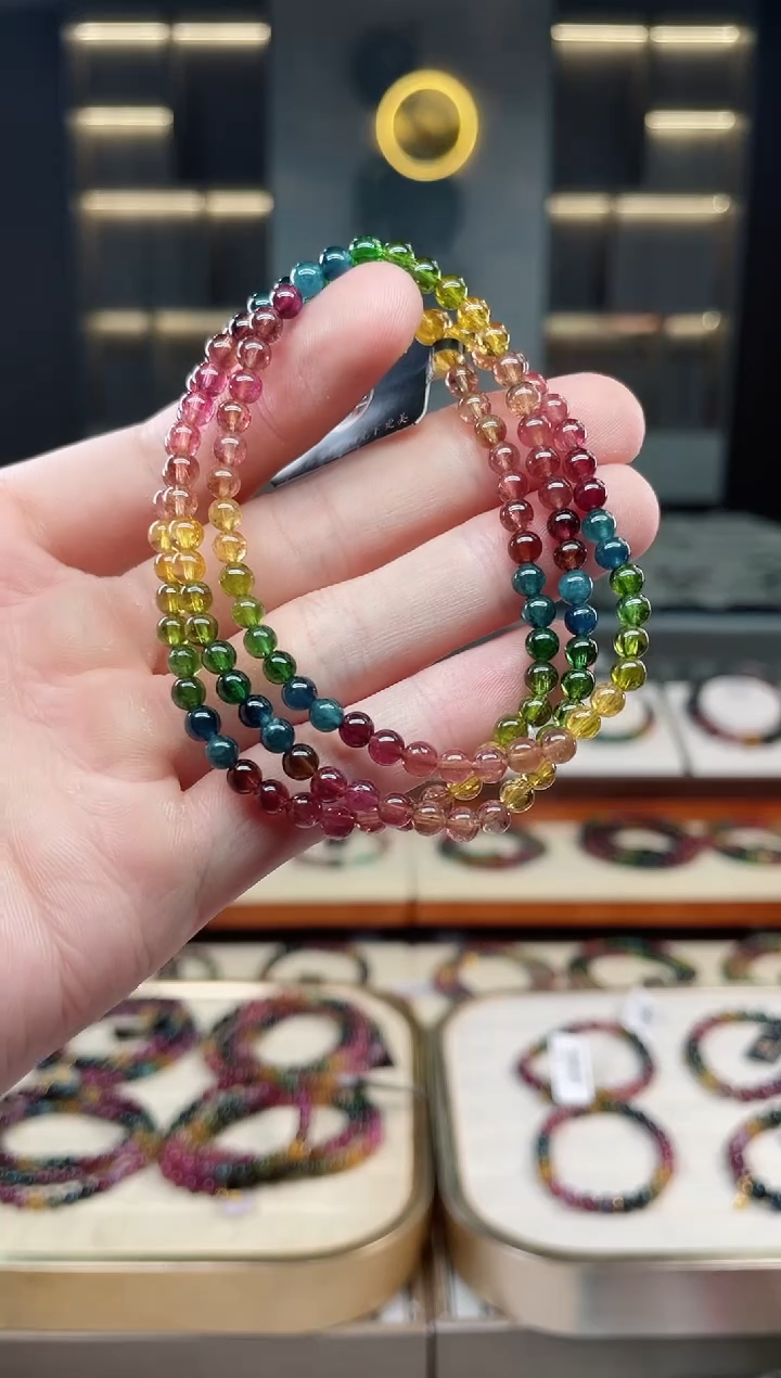 未镶嵌冰透体老矿碧玺三圈手串4mm+碧玺多样性发一条xion