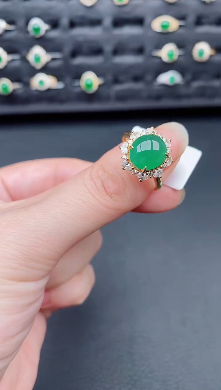 银S925镶嵌戒指翡翠天然a货翡翠76