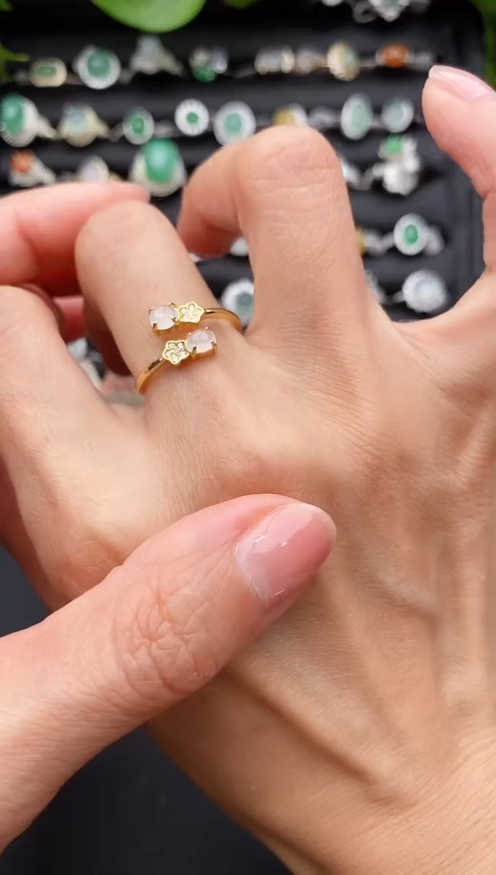 【闪购商品】翡翠戒指银S925镶嵌缅甸天然A货翡翠444   5-9