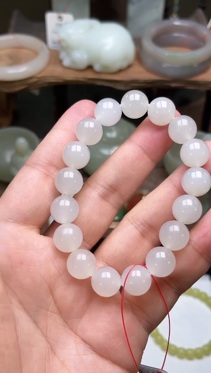 和田玉未镶嵌手串卡12青海白玉 圆珠 多样性发一