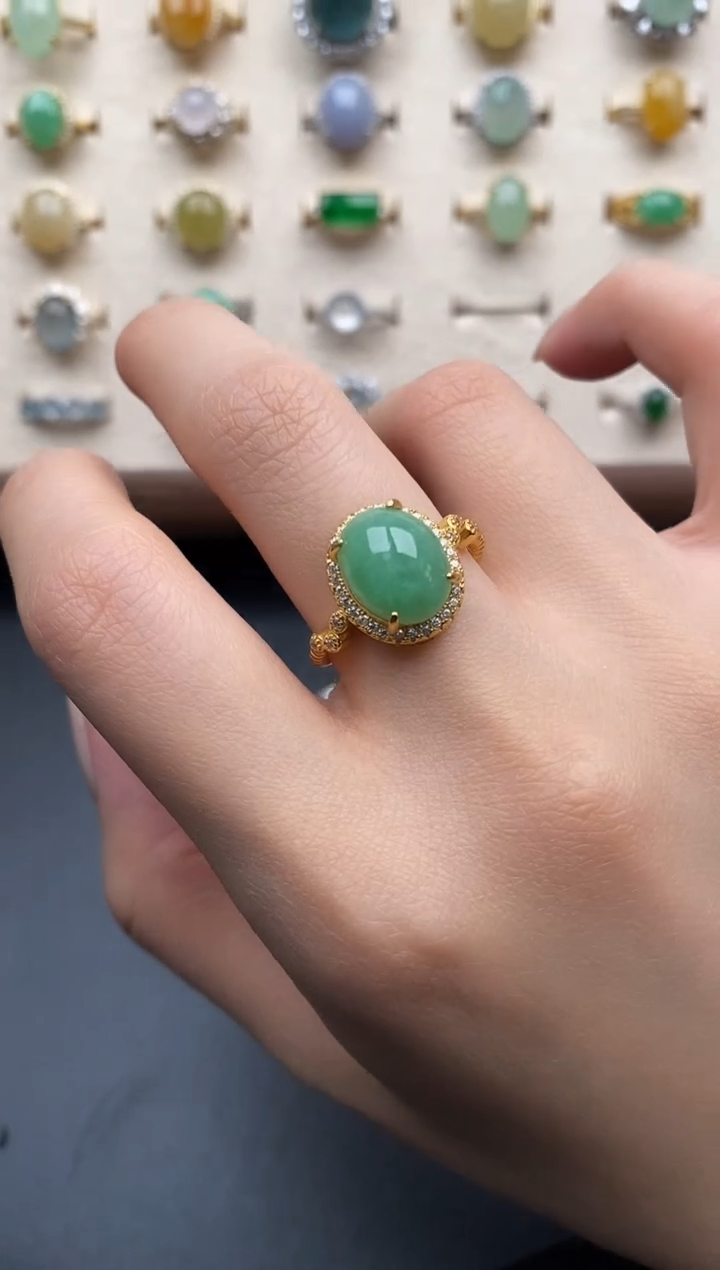 银S925镶嵌戒指翡翠一物一证一礼盒