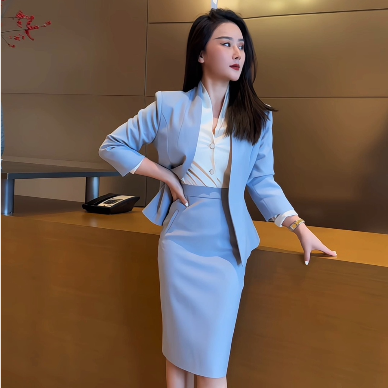 JIA SHI 西装套装裙气质时尚百搭显瘦简约修身通勤-TZ078+QB003