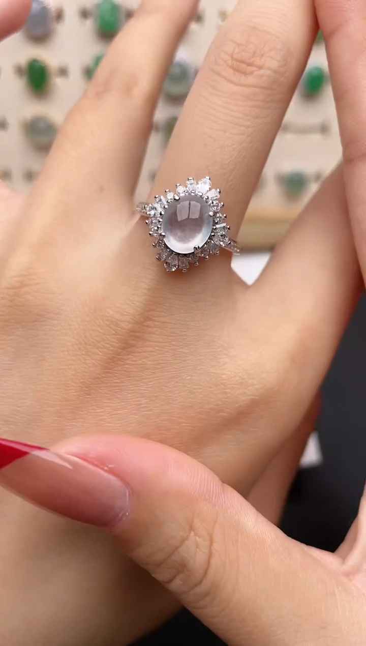 【闪购商品】翡翠戒指银S925镶嵌一物一证一礼盒