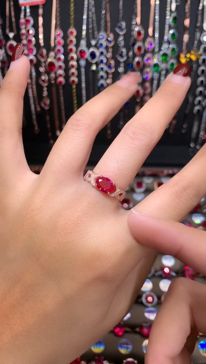 【闪购商品】红宝石戒指银S925镶嵌玫瑰金6.8