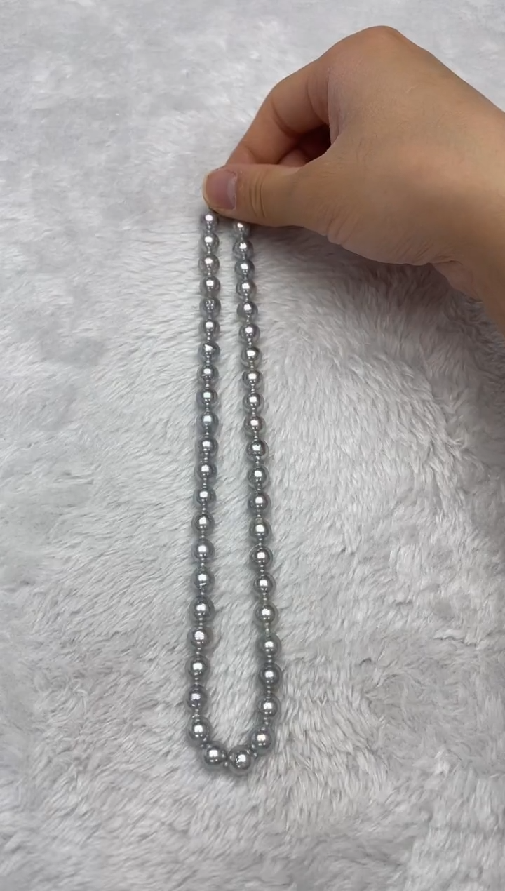 项链银S925镶嵌海水珍珠AK真多麻8-8.5mm