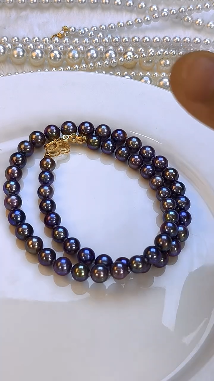 项链银S925镶嵌淡水珍珠7-8