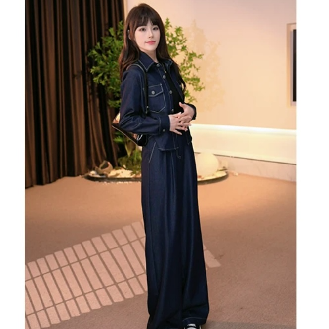 2025新款口袋套装女早春高定轻奢气质显瘦牛仔套装女