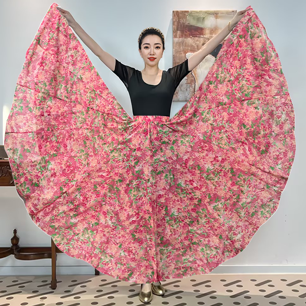 A【618福利】《春绮繁花》密织雪纺满铺花半裙/720大摆带内衬