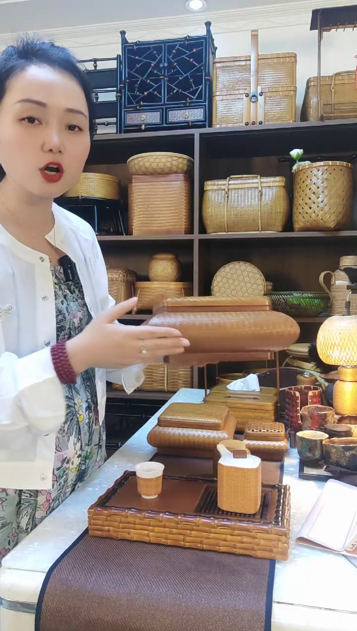 手工竹编收纳盒仿古精编大漆茶具文玩存放