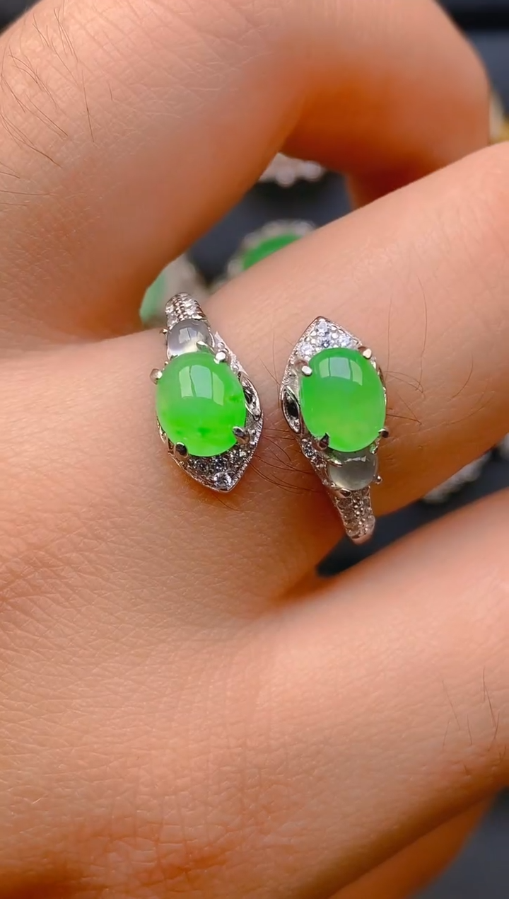 【闪购商品】翡翠戒指银S925镶嵌天然A货翡翠1