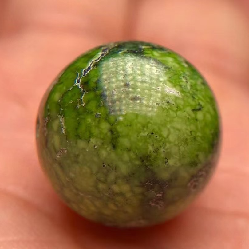纯天然 郧西马家沟菜籽黄绿松石圆珠，高瓷高密，直径15+，克重4.8克