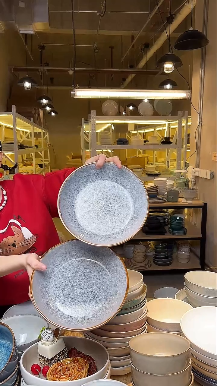 瓷133九寸外贸尾货窑变釉下彩默认微瑕