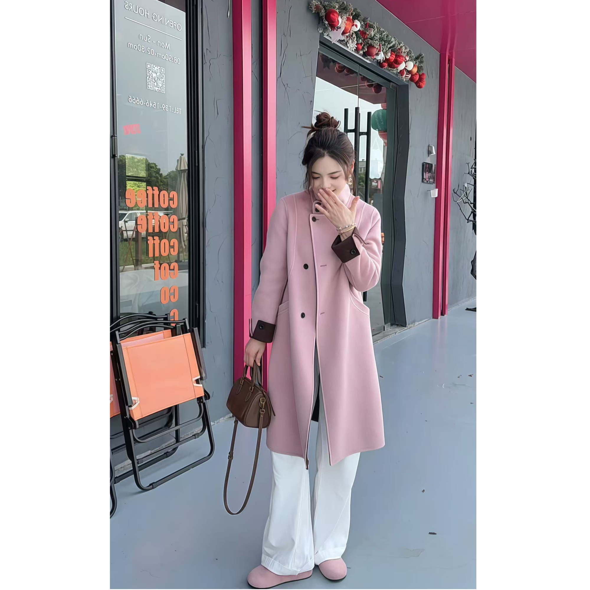【张张】快衣布山羊绒+天丝小个子气质百搭显瘦立领羊绒大衣8802
