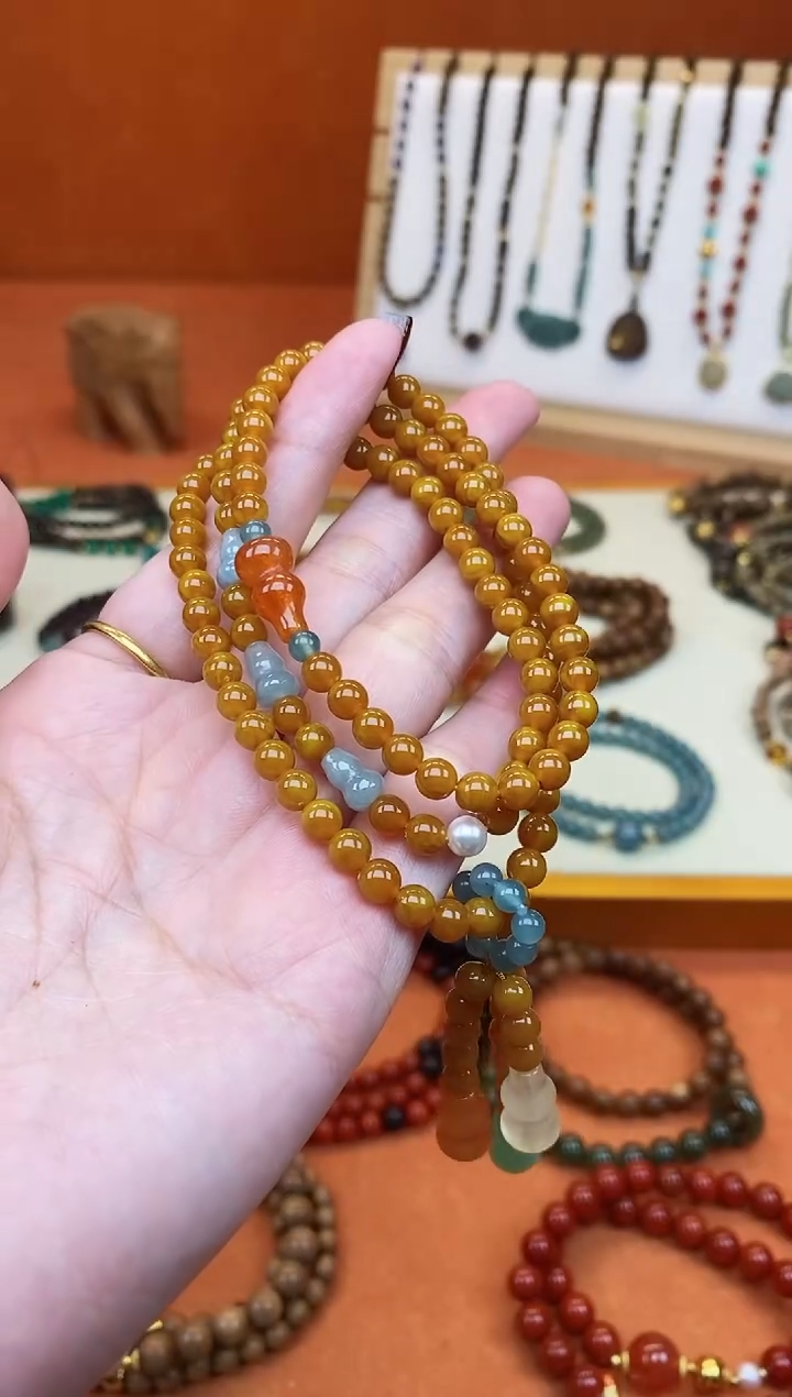 手链蜜蜡未镶嵌05老蜡葫芦多圈手链