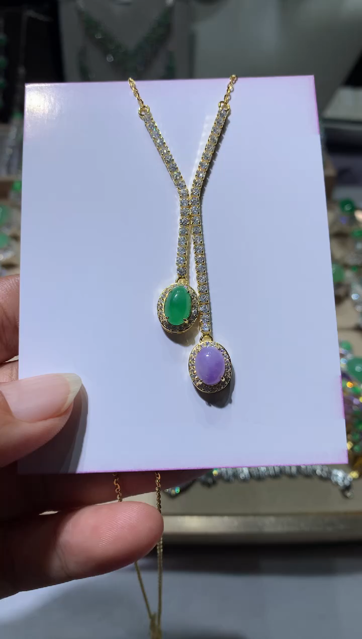 银S925镶嵌翡翠耳饰项链